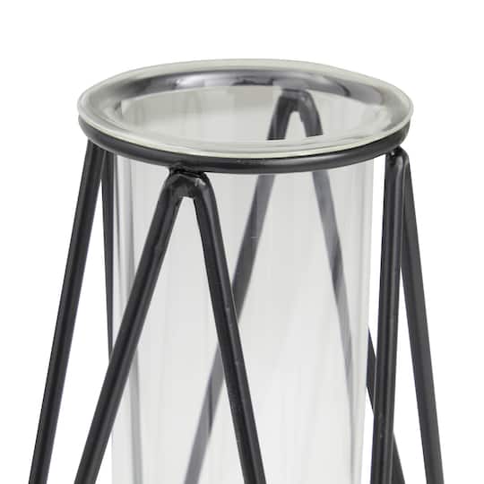 CosmoLiving by Cosmopolitan Set of 2 Black Iron Modern Vase, 13" x 5" x 5"